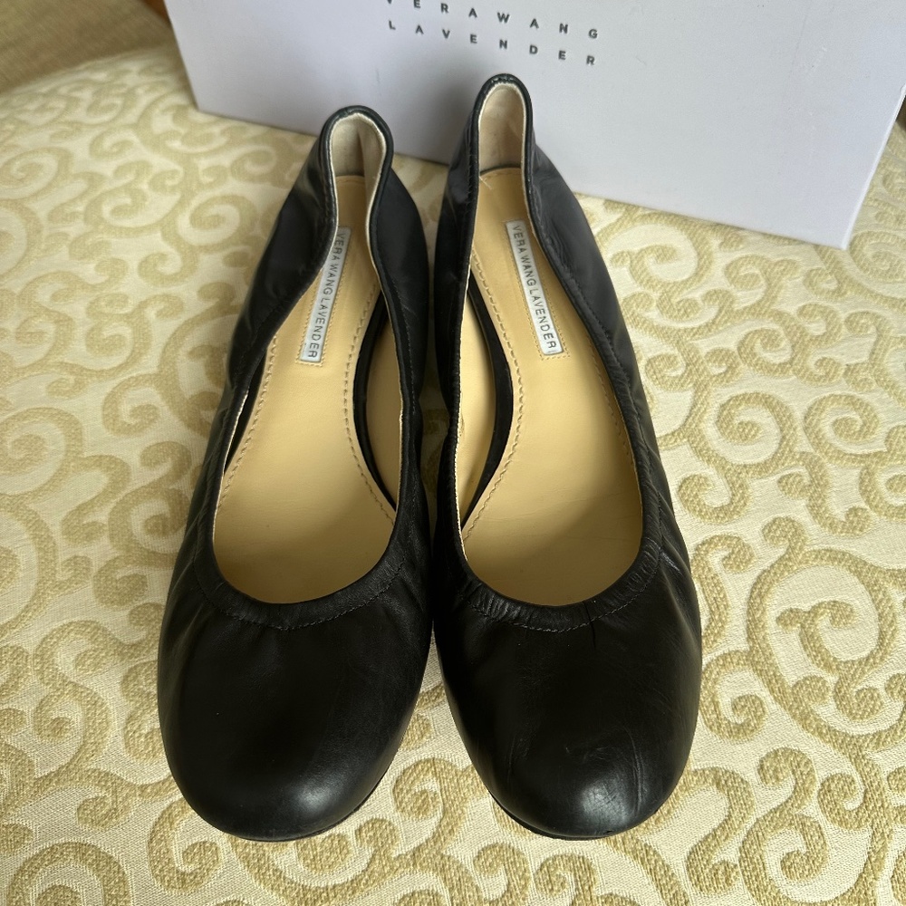Vera Wang Lavender Lillian Black Leather Ballet Flats 9